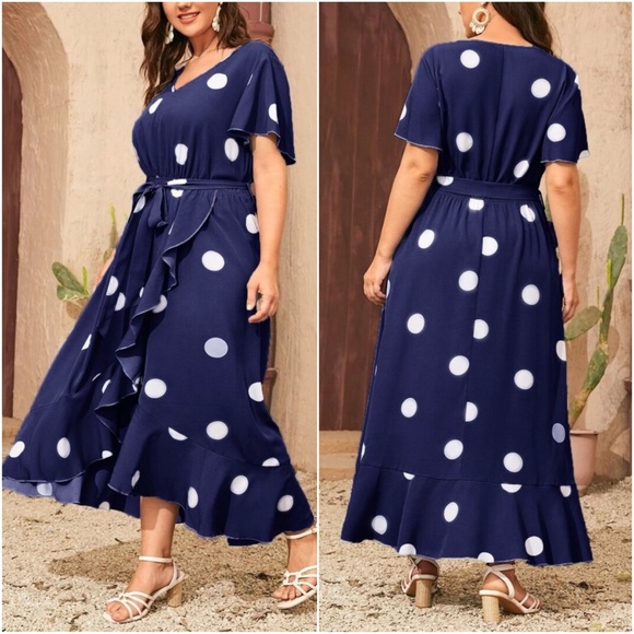 Plus Boho Polka Dot Ruffle Maxi Dress - Picture 8 of 8